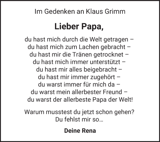 Traueranzeige von Klaus Grimm von Bergsträßer Anzeiger