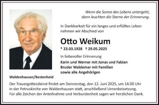 Traueranzeige von Otto Weikum von Fränkische Nachrichten