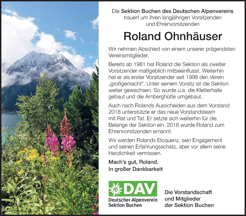  Traueranzeige für Roland Ohnhäuser vom 14.06.2025 aus Fränkische Nachrichten