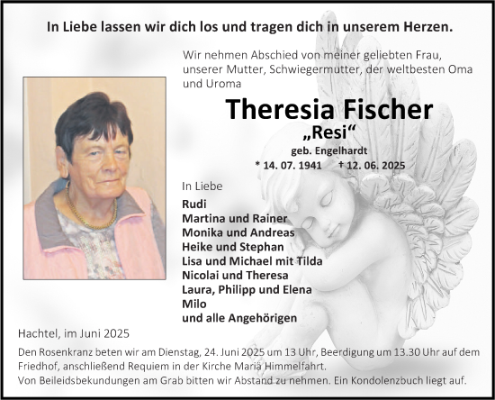 Traueranzeige von Theresia Fischer von Fränkische Nachrichten