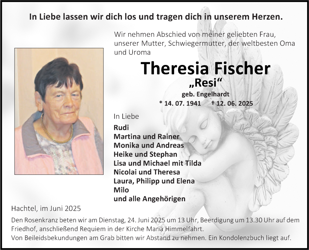  Traueranzeige für Theresia Fischer vom 18.06.2025 aus Fränkische Nachrichten