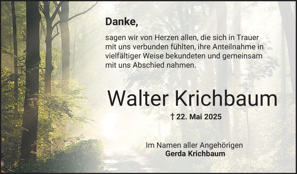  Traueranzeige für Walter Krichbaum vom 28.06.2025 aus Bergsträßer Anzeiger