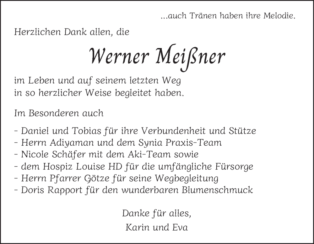  Traueranzeige für Werner Meißner vom 28.06.2025 aus Schwetzinger Zeitung