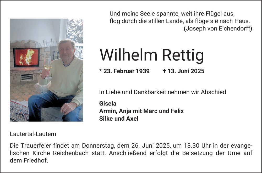  Traueranzeige für Wilhelm Rettig vom 21.06.2025 aus Bergsträßer Anzeiger