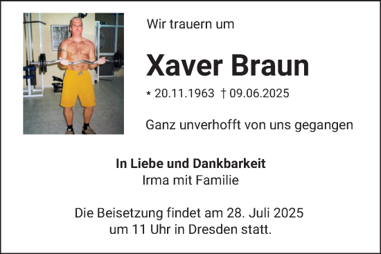 Traueranzeige von Xaver Braun von Schwetzinger Zeitung