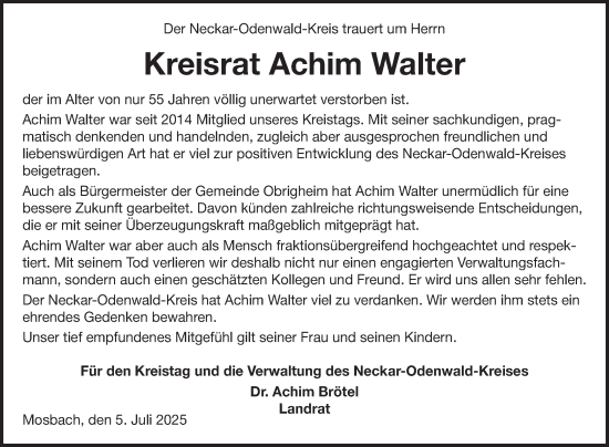 Traueranzeige von Achim Walter von Fränkische Nachrichten