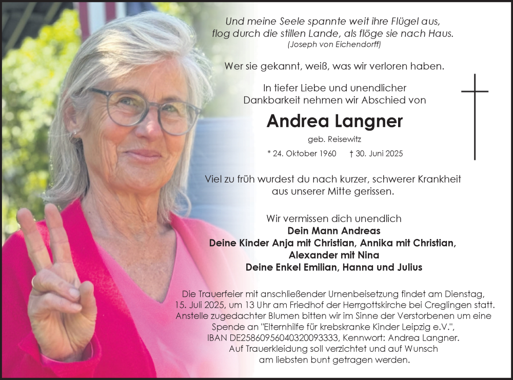  Traueranzeige für Andrea Langner vom 11.07.2025 aus Fränkische Nachrichten
