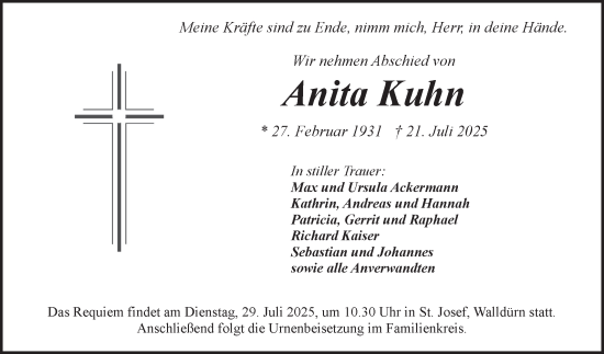 Traueranzeige von Anita Kuhn von Fränkische Nachrichten