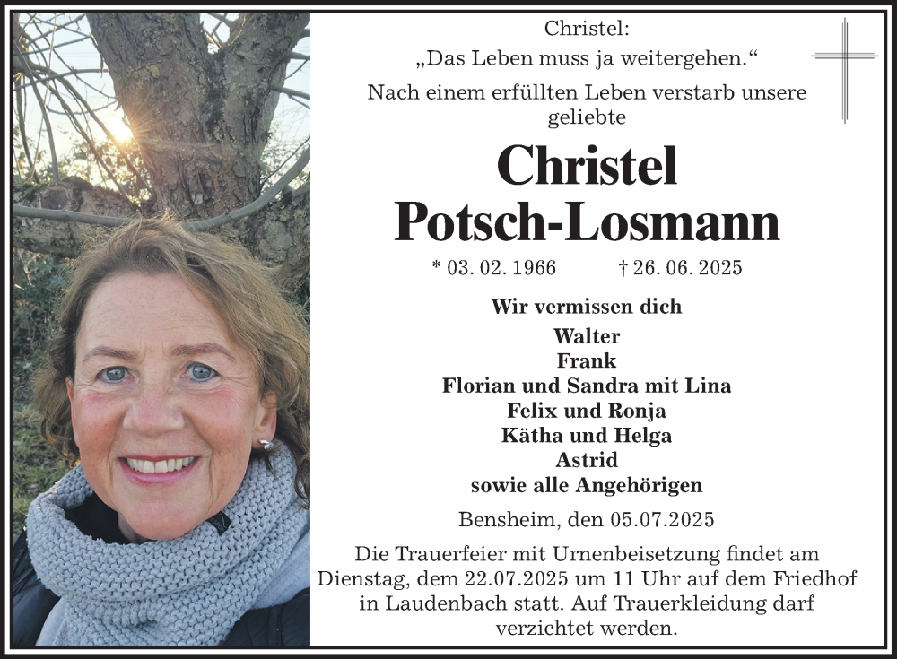  Traueranzeige für Christel Potsch-Losmann vom 05.07.2025 aus Bergsträßer Anzeiger