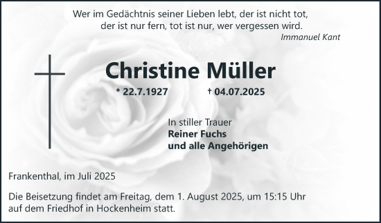 Traueranzeige von Christine Müller von Schwetzinger Zeitung