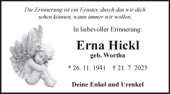 Traueranzeige von Erna Hickl von Fränkische Nachrichten