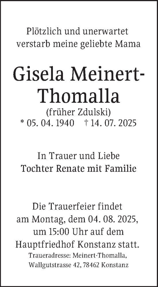 Traueranzeige von Gisela Meinert-Thomalla von Mannheimer Morgen