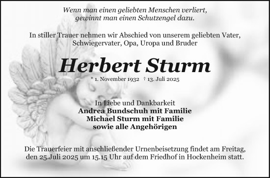 Traueranzeige von Herbert Sturm von Schwetzinger Zeitung
