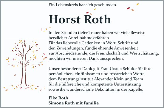 Traueranzeige von Horst Roth von Schwetzinger Zeitung