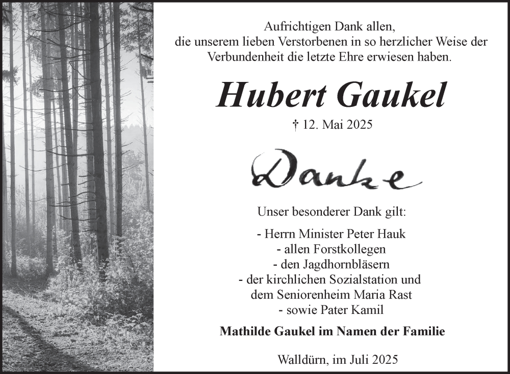  Traueranzeige für Hubert Gaukel vom 05.07.2025 aus Fränkische Nachrichten