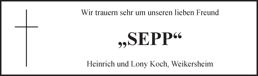  Traueranzeige für Josef Wetzel vom 14.07.2025 aus Fränkische Nachrichten