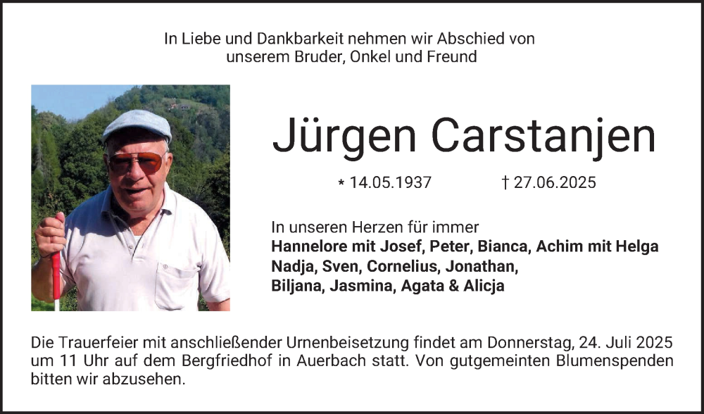  Traueranzeige für Jürgen Carstanjen vom 19.07.2025 aus Bergsträßer Anzeiger
