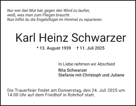 Traueranzeige von Karl Heinz Schwarzer von Mannheimer Morgen