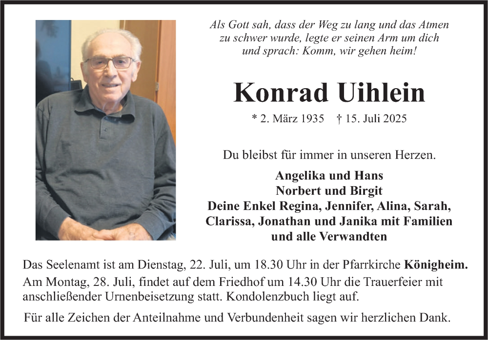  Traueranzeige für Konrad Uihlein vom 21.07.2025 aus Fränkische Nachrichten