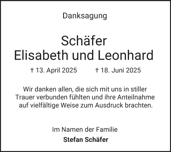 Traueranzeige von Leonhard Schäfer von Bergsträßer Anzeiger