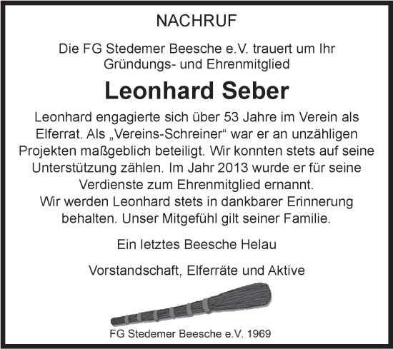 Traueranzeige von Leonhard Seber von Fränkische Nachrichten