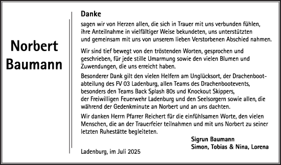 Traueranzeige von Norbert Baumann von Mannheimer Morgen