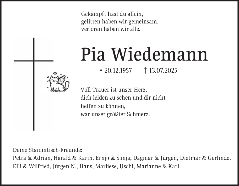  Traueranzeige für Pia Wiedemann vom 26.07.2025 aus Bergsträßer Anzeiger