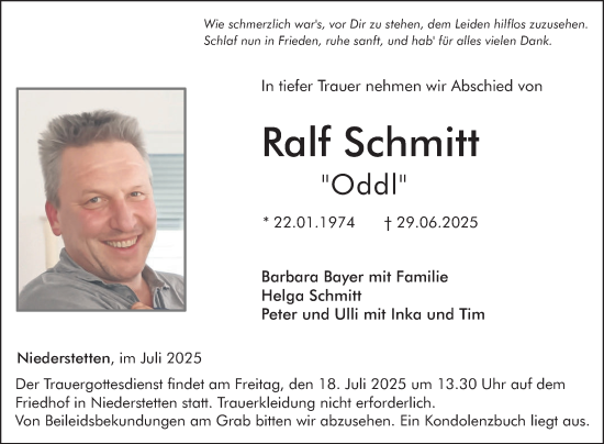 Traueranzeige von Ralf Schmitt von Fränkische Nachrichten