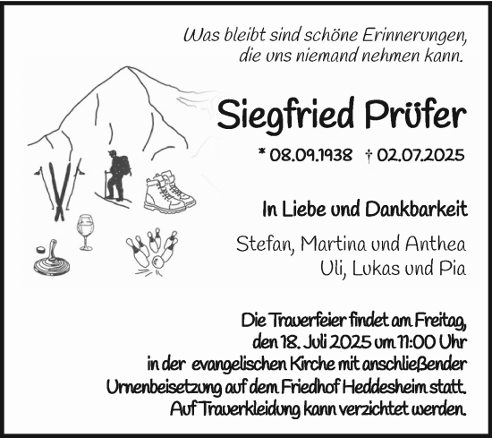 Traueranzeige von Siegfried Prüfer von Mannheimer Morgen