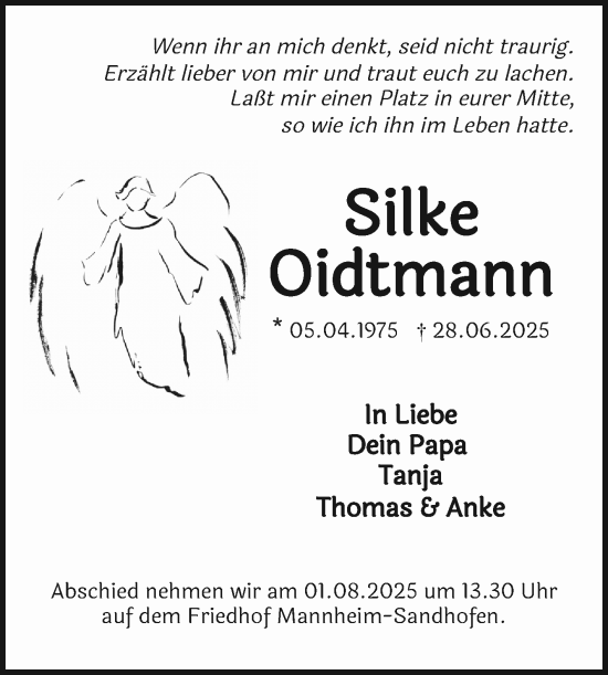 Traueranzeige von Silke Oidtmann von Mannheimer Morgen