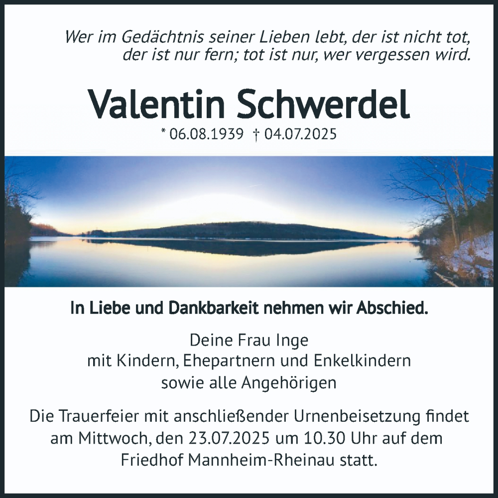  Traueranzeige für Valentin Schwerdel vom 12.07.2025 aus Mannheimer Morgen