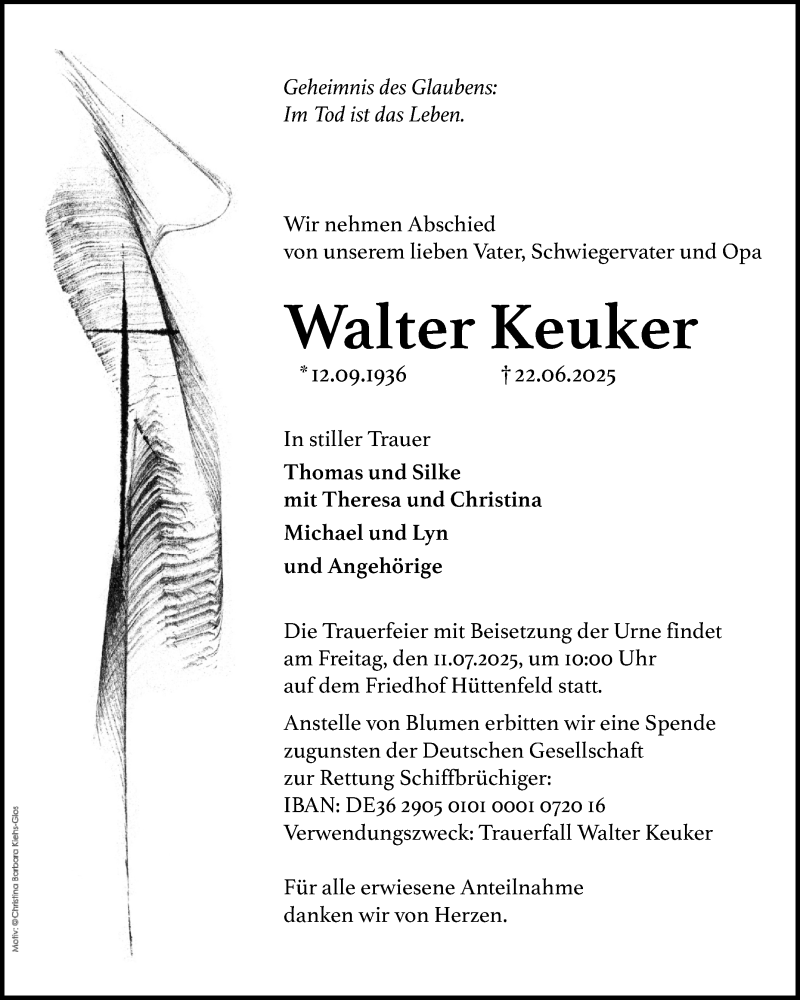  Traueranzeige für Walter Keuker vom 05.07.2025 aus Mannheimer Morgen