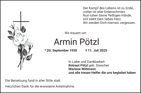 Traueranzeige von Armin Pötzl von Bergsträßer Anzeiger