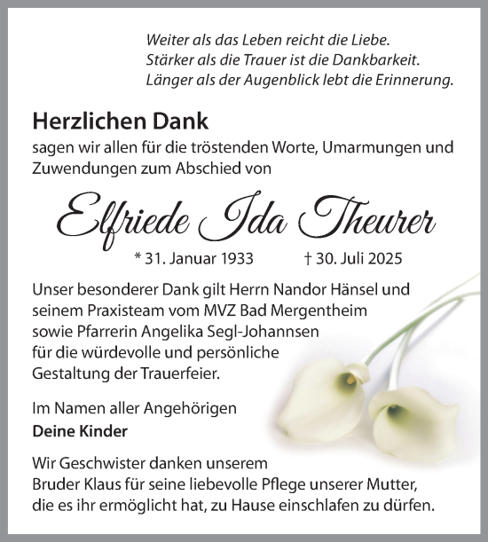Traueranzeige von Elfriede Ida Theurer von Fränkische Nachrichten
