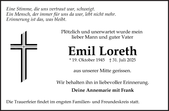 Traueranzeige von Emil Loreth von Mannheimer Morgen