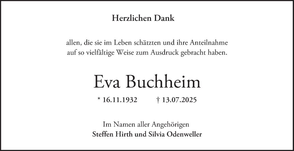  Traueranzeige für Eva Buchheim vom 02.08.2025 aus Bergsträßer Anzeiger
