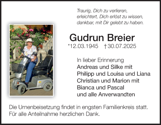 Traueranzeige von Gudrun Breier von Fränkische Nachrichten