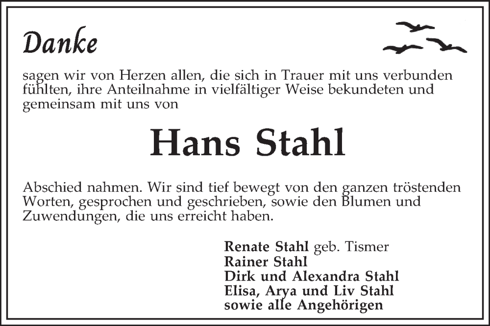  Traueranzeige für Hans Stahl vom 23.08.2025 aus Mannheimer Morgen