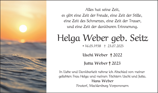 Traueranzeige von Helga Weber von Bergsträßer Anzeiger