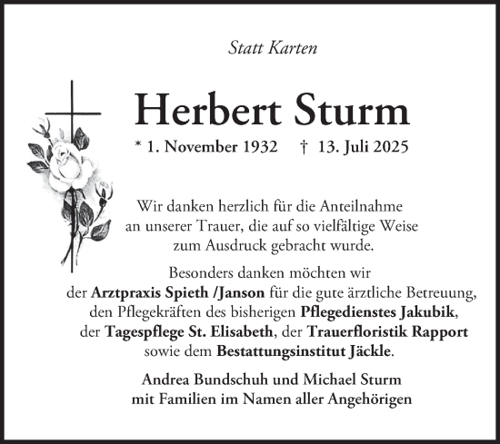 Traueranzeige von Herbert Sturm von Schwetzinger Zeitung