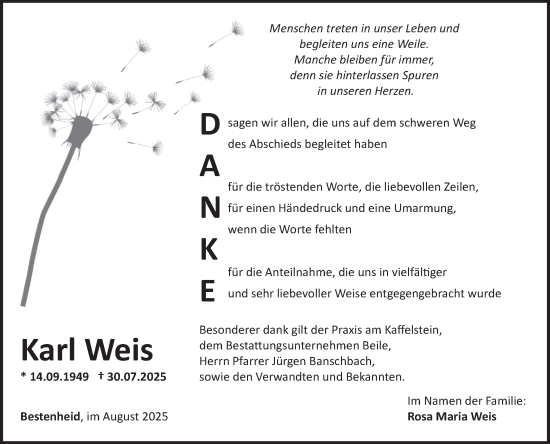 Traueranzeige von Karl Weis von Fränkische Nachrichten