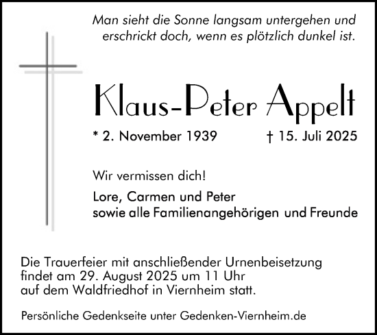 Traueranzeige von Klaus-Peter Appelt von Mannheimer Morgen