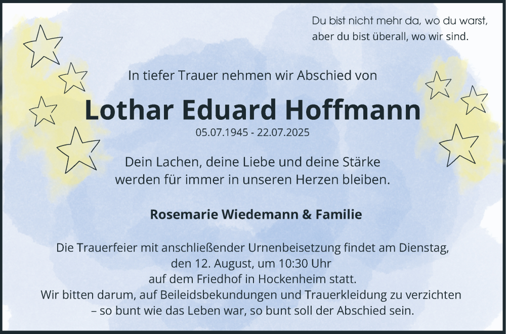  Traueranzeige für Lothar Eduard Hoffmann vom 09.08.2025 aus Schwetzinger Zeitung
