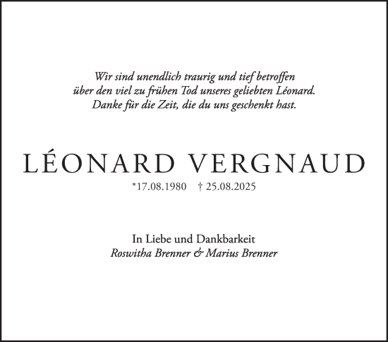 Traueranzeige von Léonard Vergnaud von Mannheimer Morgen
