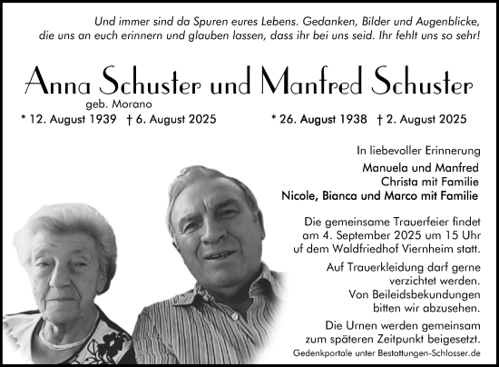 Traueranzeige von Manfred Schuster von Mannheimer Morgen