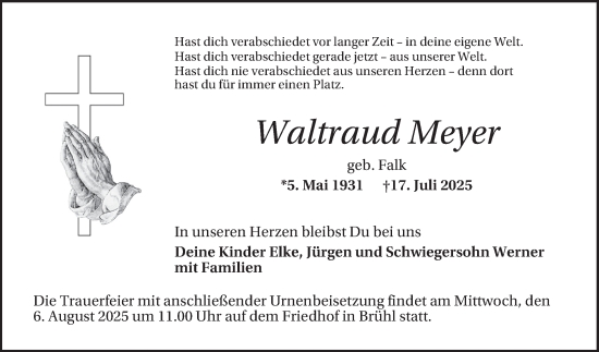 Traueranzeige von Waltraud Meyer von Schwetzinger Zeitung