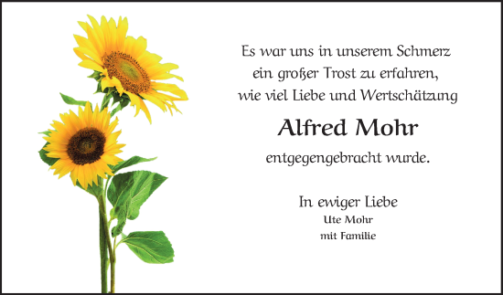 Traueranzeige von Alfred Mohr von Bergsträßer Anzeiger