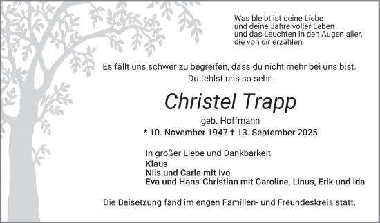 Traueranzeige von Christel Trapp von Schwetzinger Zeitung