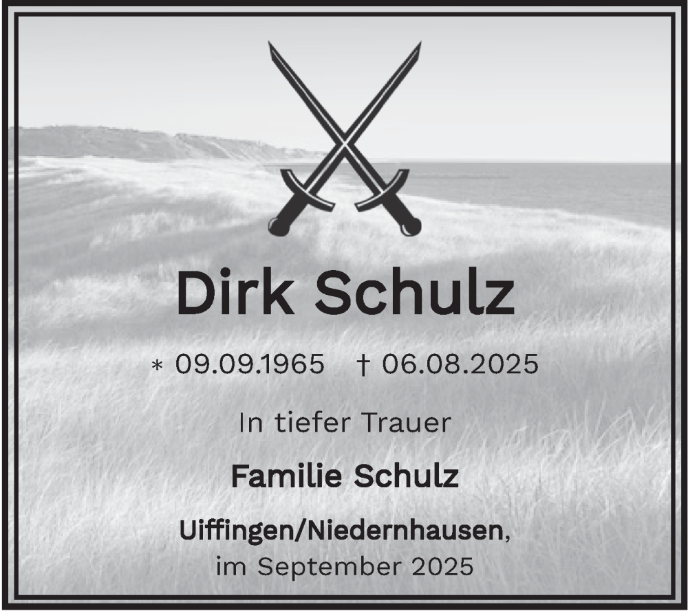  Traueranzeige für Dirk Schulz vom 06.09.2025 aus Fränkische Nachrichten