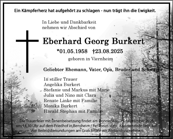 Traueranzeige von Eberhard Georg Burkert von Bergsträßer Anzeiger